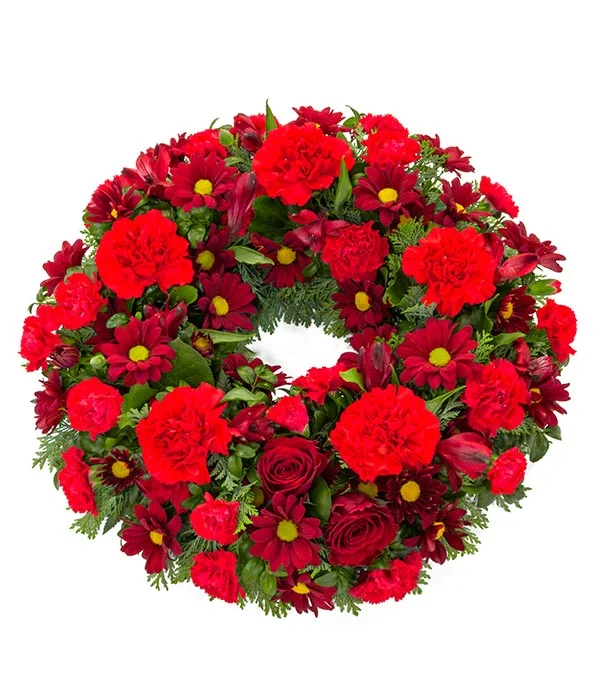 Red rose door wreath bromley funeral flowers
