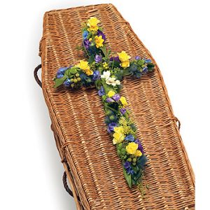 Loose Floral Cross blue yellow white flower