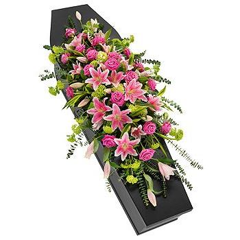 Pink Rose and Lily Casket Spray bromley flowers